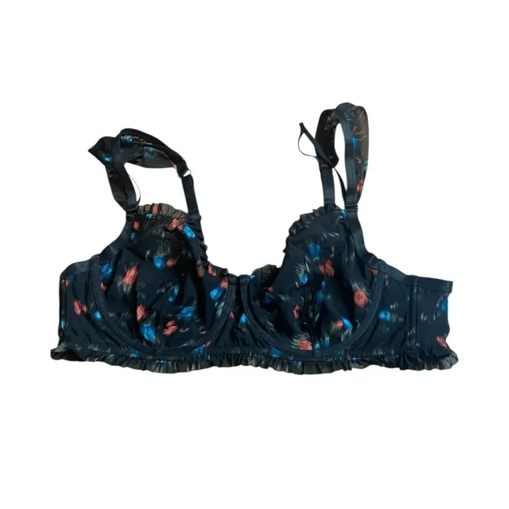 Torrid Curve size 2 2x black floral lace bra ruffle lingerie red blue underwire